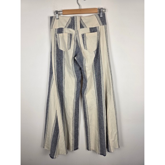 Free‎ People Striped Wide Leg Flare Pants Size 0 Raw Hem High Waist Boho Chic - Picture 2 of 9